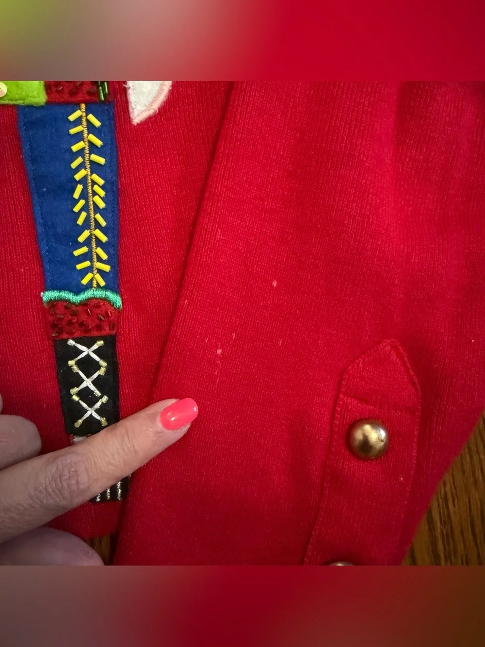 Belle Pointe Vintage Red Nutcracker Holiday Button Down Sweater Size Medium